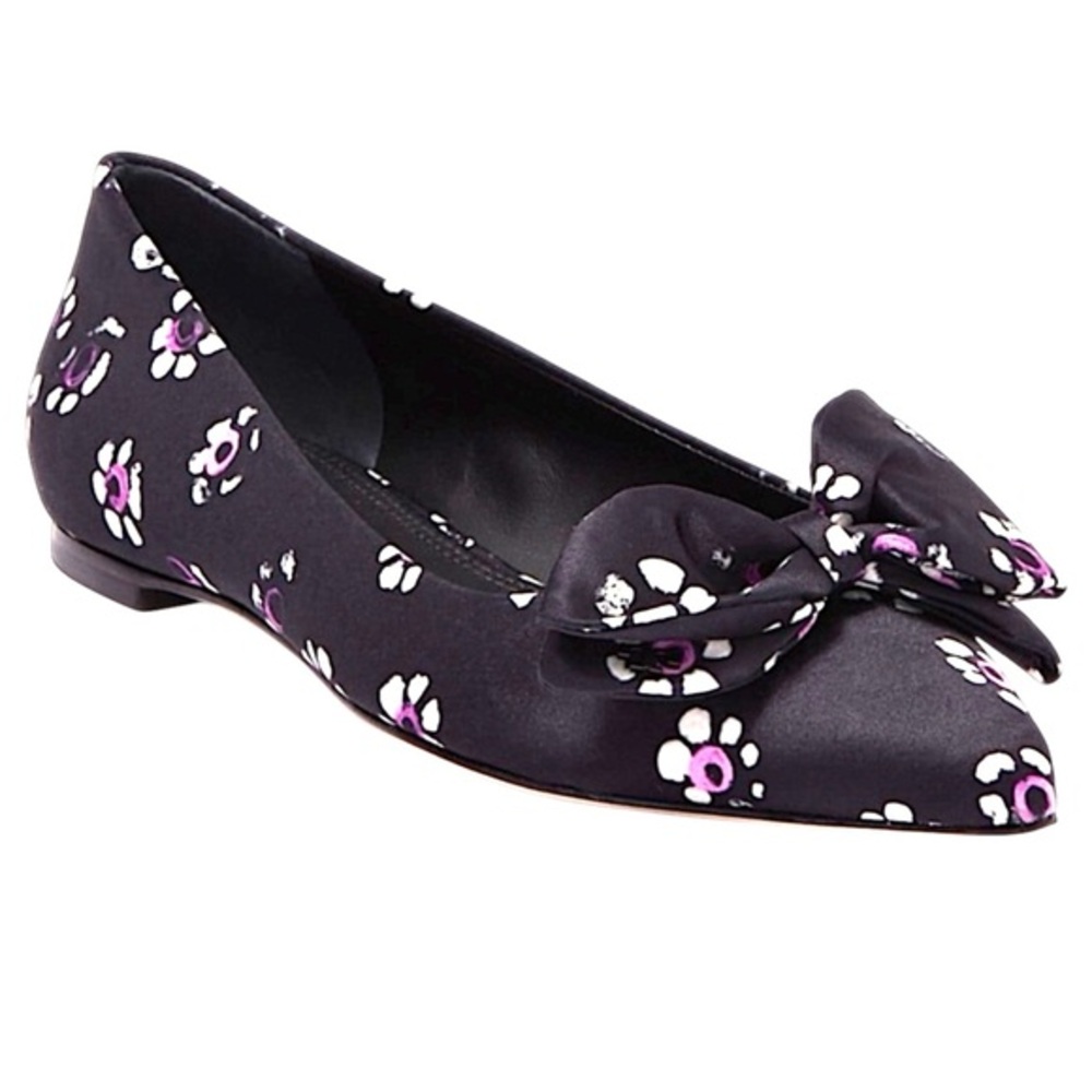 Tory Burch Ballet Flats Rosalind Black Floral Print Satin bow Size 11 NWT - Picture 3 of 11